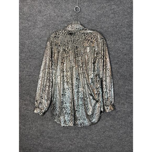 Vintage Joanna Womens Button Up Blouse Size Medium Metallic Coated Animal Print - Picture 6 of 8